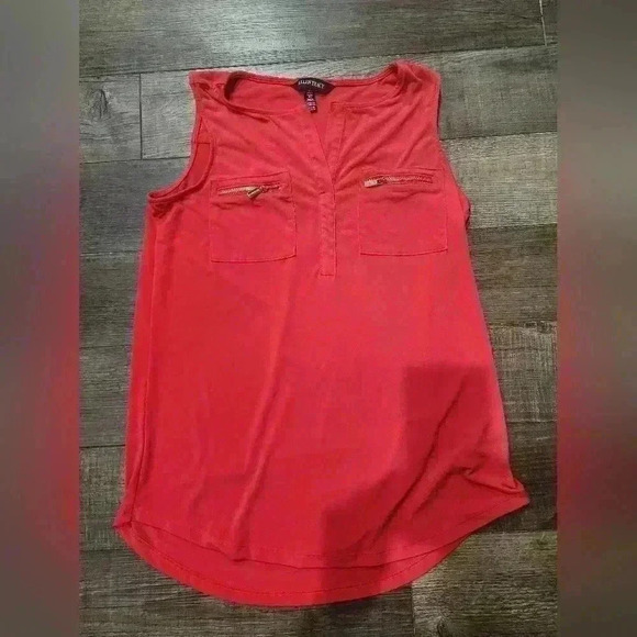 Ellen Tracy Womens Blouse Tank Top Size Small Red 2 Zip Gold Pockets - Picture 1 of 4